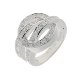 Bague Oxyde Zirconium, monture Argent 925 32 oxydes blancs 1mm diamètre Largeur monture vue dessus : 16mm