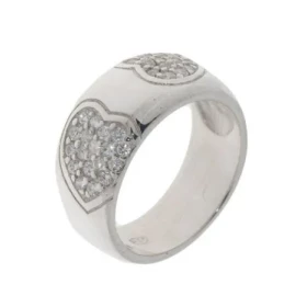 Bague Argent Oxyde Zirconium, monture Argent 925 2 coeurs constitués 18 oxydes blancs 1mm diamètre Largeur l anneau vue de...