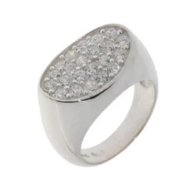 Bague Oxyde Zirconium, monture Argent 925 De type chevalière ovale cette bague se compose 22 oxydes blancs 2mm diamètre La...