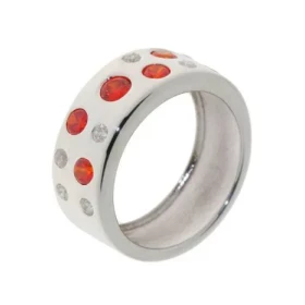 Bague Oxyde Zirconium, monture Argent 925 Un oxyde rouge 3.5mm diamètre 4 3mm diamètre 8 Oxydes blancs 2mm diamètre Largeu...