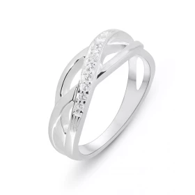 Bague Argent 925 sertie d Oxydes zirconium Largeur monture (sur doigt vue dessus) : 7mm