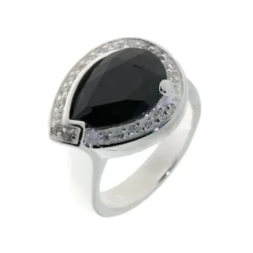Bague Argent 925 Oxyde Zirconium Pierre centrale taille poire - Dimensions : 14x10mm Largeur sur doigt (vue dessus) : 15mm 