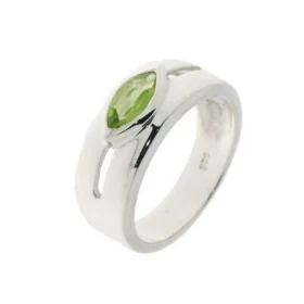 Bague Argent 925 Péridot , modèle large ajouré serti d une pierre taille navette 8x5mm 