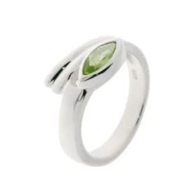 Bague Argent 925 Péridot , modèle fantaisie serti d un pierre taille navette 