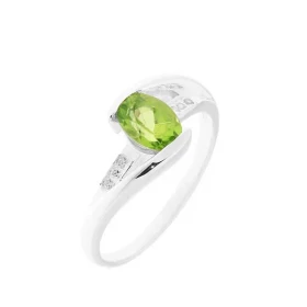 Bague Argent Péridot Oxyde zirconium Pierre centrale ovale 7x5mm Entourage composé 6 oxydes zirconium