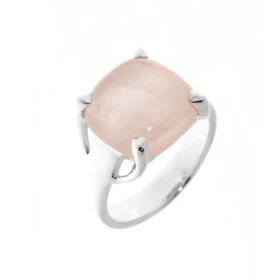 Bague Argent 925 Quartz Rose sertie d une pierre taille coussin 12x12mm 