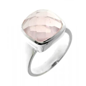 Bague Argent 925 Quartz Rose sertie d une pierre facettée taille coussin 12x12 mm 