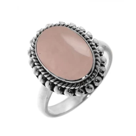  Bague Argent 925 Quartz Rose sertie d une pierre ovale taille cabochon 14x10mm 
