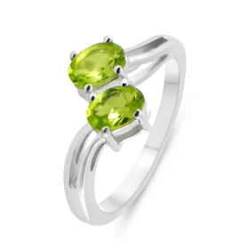 Bague Argent Rhodié 2 Péridots ovales 6x4mm Bague sertie deux pierres ovales 6x4mm Pierres serties à griffes Largeur bague...