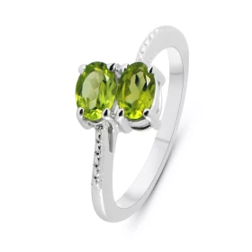 Bague Argent Rhodié 2 Périots ovales 6x4mm Bague sertie deux pierres ovales 6x4mm Pierres serties à griffes Largeur bague ...