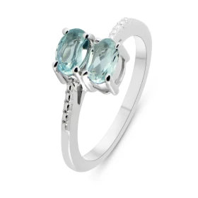 Bague Argent Rhodié 2 Topazes ovales 6x4mm Bague sertie deux pierres ovales 6x4mm Pierres serties à griffes Largeur bague ...
