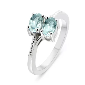 Bague Argent Rhodié 2 Topazes ovales 6x4mm Bague sertie deux pierres ovales 6x4mm Pierres serties à griffes Largeur bague ...