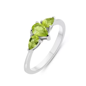 Bague Argent Rhodié 3 Péridots Bague sertie trois pierres forme poire (deux 5x3mm une 6x4mm Pierres serties à griffes Larg...