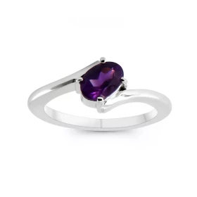 Bague Argent Rhodié Améthyste Ovale 7x5mm Bague sertie d une pierre ovale 7x5mm Pierre sertie à griffes Corps croisé type ...