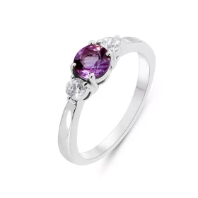 Bague Argent Rhodié Améthyste Ronde 5mm Oxyde Bague type solitaire épaulé sertie d une pierre ronde 5mm deux oxydes ronds ...