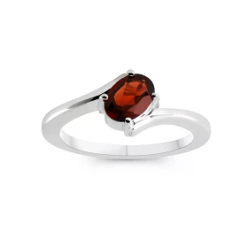 Bague Argent Rhodié Grenat Ovale 7x5mm Bague sertie d une pierre ovale 7x5mm Pierre sertie à griffes Corps croisé type sol...