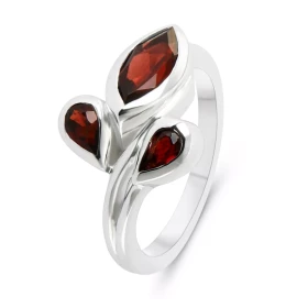 Bague Argent Rhodié Grenat Poires Navette Bague sertie d une pierre taille navette 10x5mm deux poires 5x4mm Pierres sertie...