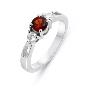 Bague Argent Rhodié Grenat Rond 5mm Oxyde Bague type solitaire épaulé sertie d une pierre ronde 5mm deux oxydes ronds 3mm ...