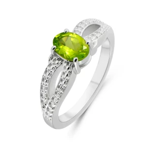 Bague Argent Rhodié Péridot Ovale 7x5mm Bague sertie d une pierre ovale 7x5mm Corps motifs perlés Pierre sertie à griffes ...