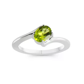 Bague Argent Rhodié Péridot Ovale 7x5mm Bague sertie d une pierre ovale 7x5mm Pierre sertie à griffes Corps croisé type so...