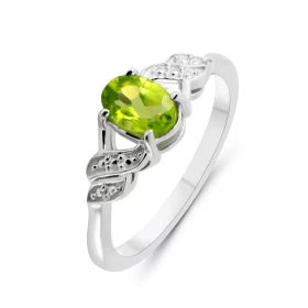 Bague Argent Rhodié Péridot Ovale 7x5mm Bague sertie d une pierre ovale 7x5mm Corps motifs perlés Pierre sertie à griffes ...