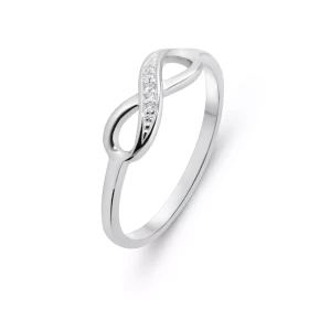 Bague Argent Rhodié Signe Infini Oxydes zirconium Largeur monture (vue dessus) : 5,4mm Motif serti 5 pierres