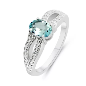 Bague Argent Rhodié Topaze Bleue Ovale 7x5mm Bague sertie d une pierre ovale 7x5mm Corps motifs perlés Pierre sertie à gri...