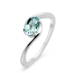 Bague Argent Rhodié Topaze Bleue traitée Ovale 7x5mm Bague sertie d une pierre ovale 7x5mm Pierre sertie à griffes Corps c...