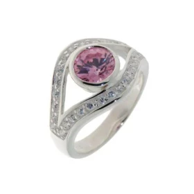 Bague Argent 925 Oxyde Zirconium Pierre centrale 8mm diamètre Largeur sur doigt (vue dessus) : 14mm 