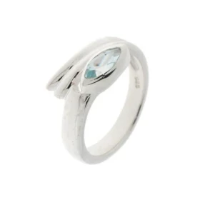 Bague Argent 925 Topaze bleue , modèle fantaisie serti d un pierre taille navette 
