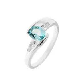 Bague Argent Topaze Bleue Oxyde zirconium Pierre centrale ovale 7x5mm Entourage composé 6 oxydes zirconium