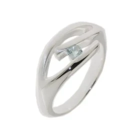 Bague Argent 925 Topaze bleue Traitée sertie d une pierre 3,5mm diamètre Largeur sur doigt (vue dessus) : 9mm 