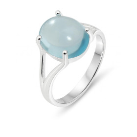 Bague Argent 925 Topaze Bleue traitée Pierre ovale taille cabochon 12x10mm Serti à griffes