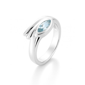 Bague Argent 925 Topaze bleue traitée , modèle fantaisie serti d un pierre taille navette 