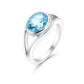 Bague Argent 925 Topaze bleue traitée sertie d une pierre 10x8mm