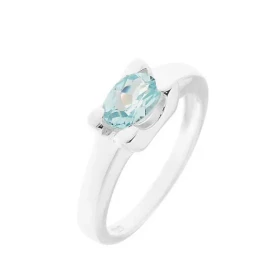 Bague Topaze Bleue Argent Pierre ovale 7x5mm sertie par 4 grosses griffes Largeur monture (sur doigt, vue dessus) : 6,5mm