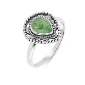 Bague Bohème Argent 925 Aventurine Poire 8x6mm Bague Argent 925 sertie d une pierre 8x6mm Pierre taillée cabochon montée s...
