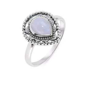 Bague Bohème Argent 925 Calcédoine Poire 8x6mm Bague Argent 925 sertie d une pierre 8x6mm Pierre taillée cabochon montée s...