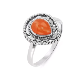 Bague Bohème Argent 925 Cornaline Poire 8x6mm Bague Argent 925 sertie d une pierre 8x6mm Pierre taillée cabochon montée se...