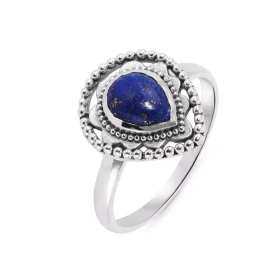 Bague Bohème Argent 925 Lapis Lazuli Poire 8x6mm Bague Argent 925 sertie d une pierre 8x6mm Pierre taillée cabochon montée...