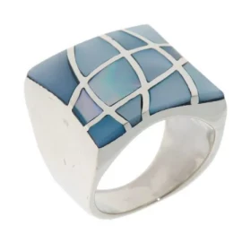 Bague Argent 925 Nacre type chevalière, dimensions vue dessus : 19x19mm