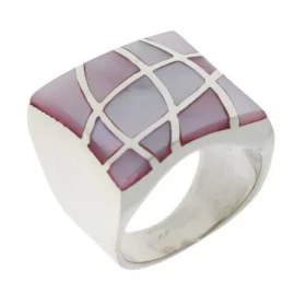 Bague Argent 925 Nacre type chevalière, dimensions vue dessus : 19x19mm