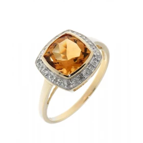  Bague Citrine Diamant Or 375 2tons Citrine taille coussin 8x8mm La pierre centrale est serti clos L entourage est composé...