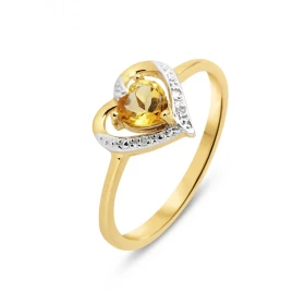 Bague Coeur Or jaune 375 Citrine Diamant Monture forme coeur Or 375 (Or 9 carats) Pierre centrale taille coeur 5x5mm (0.35...