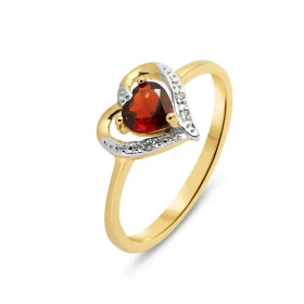 Bague Coeur Or jaune 375 Grenat Diamant Monture forme coeur Or 375 (Or 9 carats) Pierre centrale taille coeur 5x5mm (0.35 ...