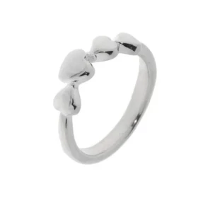 Bague Argent 925 style demi alliance 4 petits coeurs sur le dessus