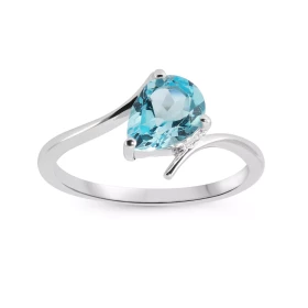 Bague Croisée Argent Topaze bleue traitée Poire Bague argent sertie d une pierre taille poire 8x6mm, délicatement sertie p...