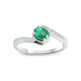 Bague Or Blanc sertie d une Emeraude ovale 6x4mm (0,4 carat) 5 diamants pour un poids total 0,04 carat Largeur monture (v...