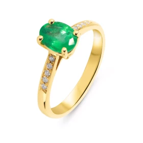  Bague Or Jaune 750 Solitaire Emeraude Diamant Cette bague est sertie d une Emeraude Ovale 8x6mm (1 carat) 10 diamants ent...