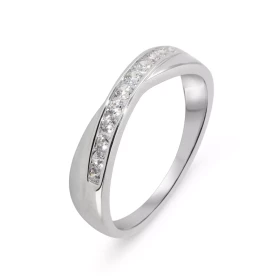 Bague demi alliance or blanc 375 oxyde zirconium Bague sertie 11 pierres 2mm Serti rail Autres tailles disponibles sur com...
